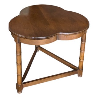 Mid Century Trefoil, Clover Leaf Side Table With Faux Bamboo Carved Legs For Sale