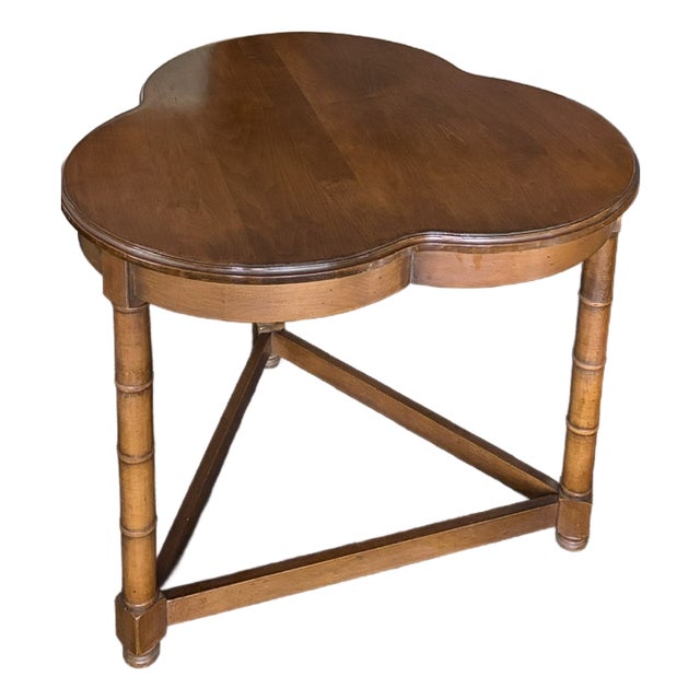 Mid Century Trefoil, Clover Leaf Side Table With Faux Bamboo Carved Legs For Sale
