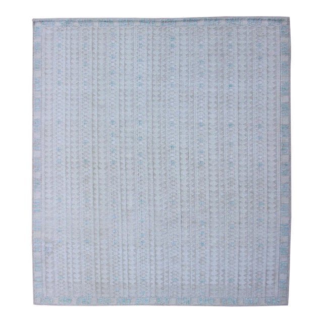 Modern Swedish Design Rug With All-Over Design in White, Taupe & Light Blue For Sale