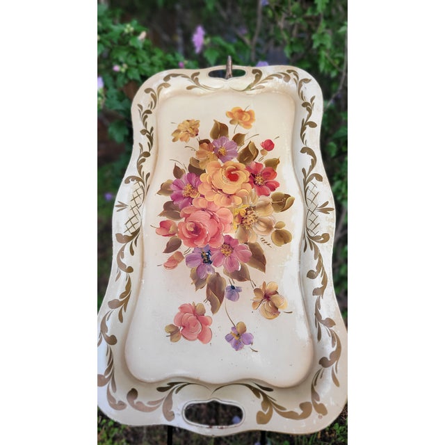 Vintage Hand Painted Metal Tray For Sale - Image 10 of 12