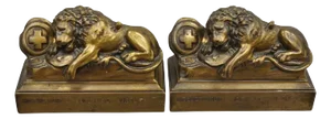 Pair of Antique Swiss Guard Bronze Lion Bookends Helvetiorum Fidei Ac Virtuti "Jb 1570"