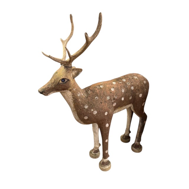 French folk art vintage concrete painted stag. 40”l x 16”w x 52”h 49-104