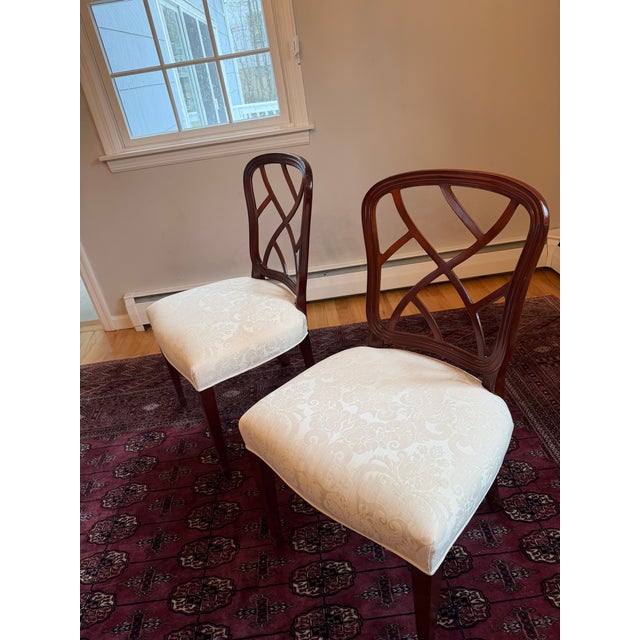 Beautiful Kindel Federal style upholstered armless dining chairs. Stunning ivory brocade fabric. Items purchased as part...