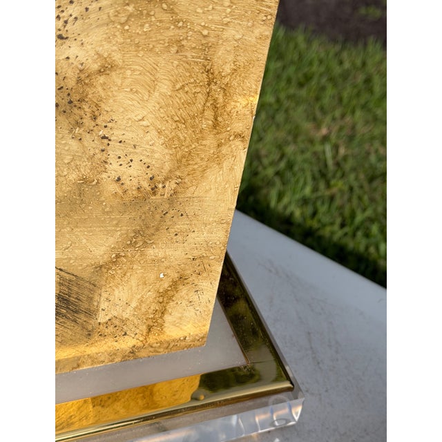 Vintage Modernist Table Lamps With Faux-Travertine Finish and Lucite Bases, a Pair For Sale - Image 13 of 13