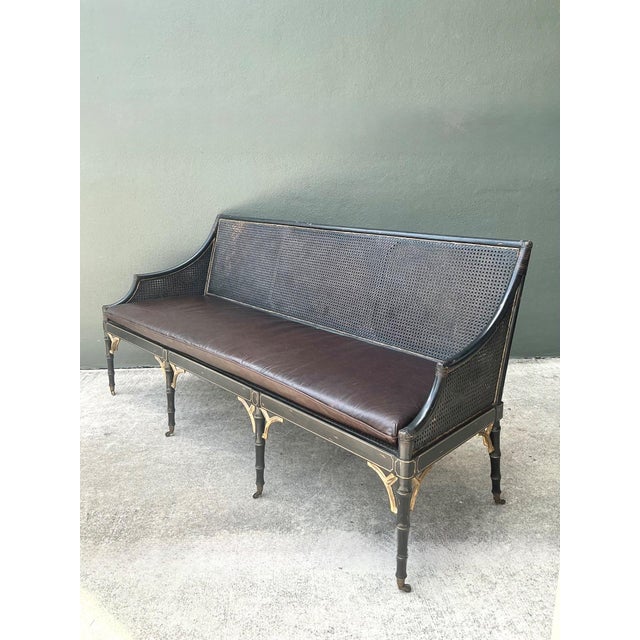 Vintage Leather Cushion Cane Settee For Sale - Image 16 of 17