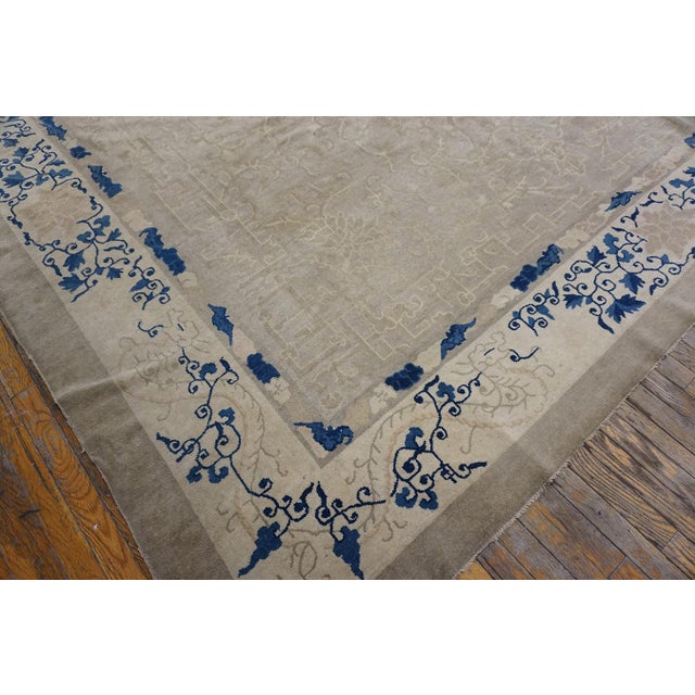 Textile 1880s Antique Beige Cream Open Field Chinoiserie Qing Style Chinese Peking Rug For Sale - Image 7 of 11