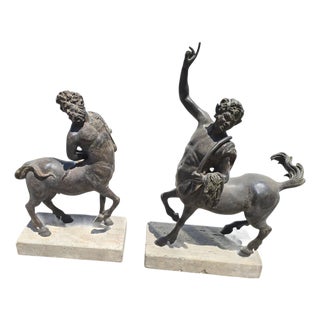 Patinated Centaur Sculptures, Bronzes on Marble Bases, Early 20th Century, Set of 2 For Sale