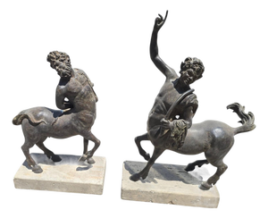 Patinated Centaur Sculptures, Bronzes on Marble Bases, Early 20th Century, Set of 2