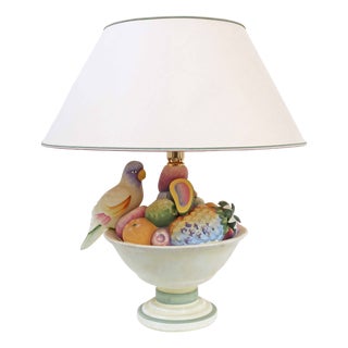 Large Hollywood Regency Table Lamp, Parrot and Fruit Design, Italy 1990s For Sale