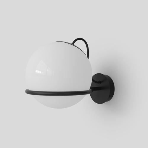 Model 237/1 design by gino sarfatti the single blown opaline glass sphere is gently held by a black or champagne painted...