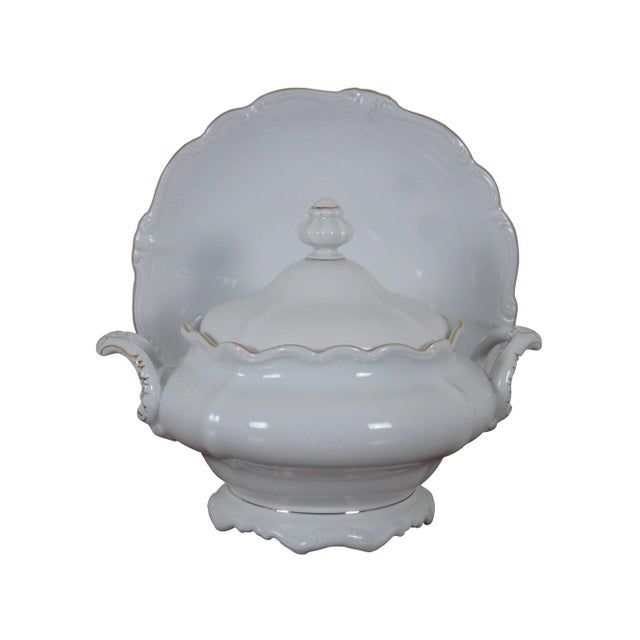 English Late 19th Century German Bavarian Johann Haviland Porcelain Lidded Soup Tureen & Underplate For Sale - Image 3 of 12