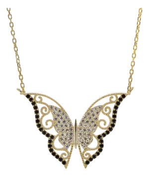 New Beginning Gold & Black Diamond Butterfly Pendant Necklace