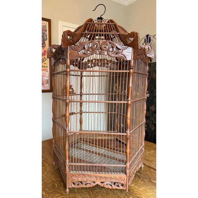 Beautiful Decorative Large Antique Wooden Ornate Pagoda Style Bird Cage For Sale - Image 9 of 18
