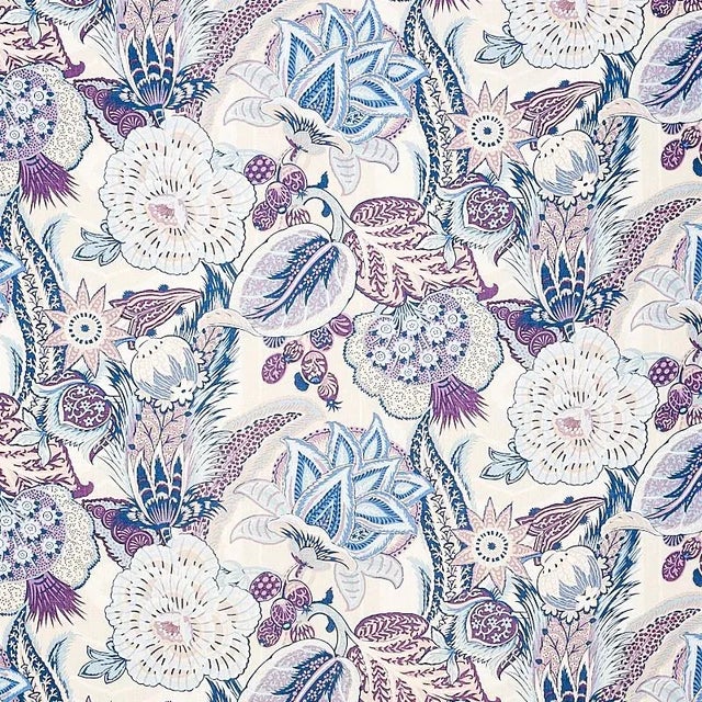 Sample - Schumacher Zanzibar Linen Print Fabric in Hyacinth For Sale