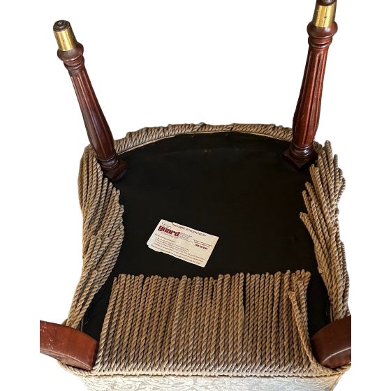 Designmaster for Domain Scroll-Back Damask Dining Chairs With Bullion Fringe & Turned Mahogany Legs, Set of 6 For Sale - Image 11 of 14