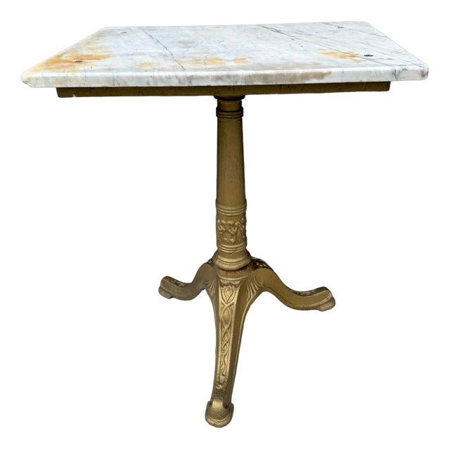 Antique French Bistro Table with Marble Top and Cast Iron Pedestal Base, 1900s For Sale
