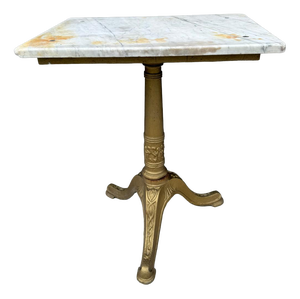 Antique French Bistro Table with Marble Top and Cast Iron Pedestal Base, 1900s