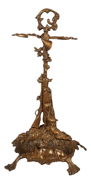 Vintage Brass Umbrella Stand with Relief Dog, 1960s