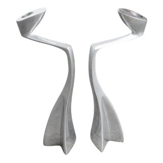 Swan Candlesticks in Aluminum by Matthew Hilton for SCP England, 1980s, Set of 2 For Sale