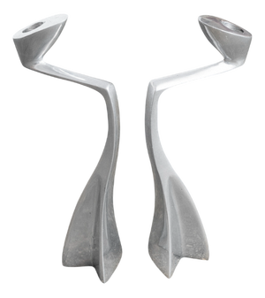 Swan Candlesticks in Aluminum by Matthew Hilton for SCP England, 1980s, Set of 2