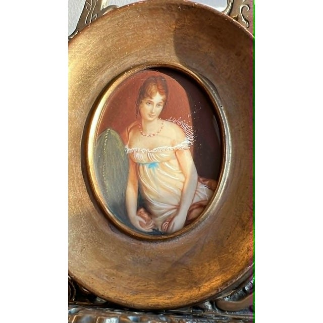 Antique/ Vintage Miniature Italian Signed Hand Painted Portrait, Lady in Nightgown With Gilded Wooden Frame For Sale - Image 12 of 15