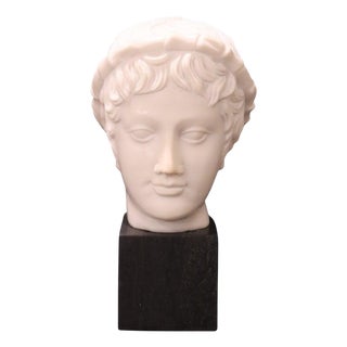 Head of a Young Bacchus, 20th Century, White Marble Sculpture For Sale