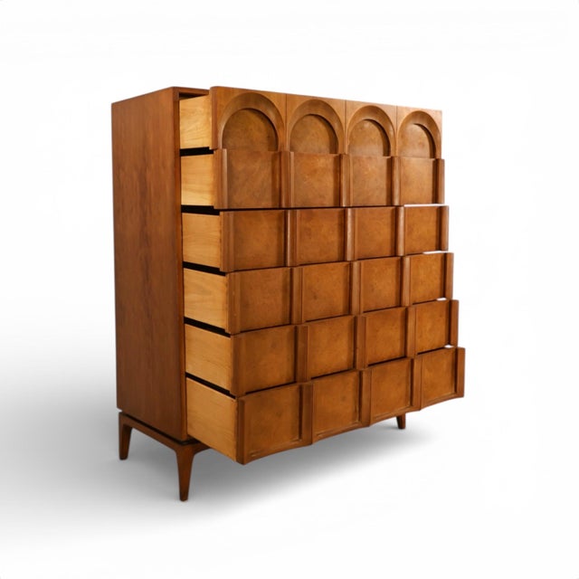 Wood Thomasville Vintage Burlwood Mid Century Modern Sculptural Highboy Dresser C. 1960s For Sale - Image 7 of 9