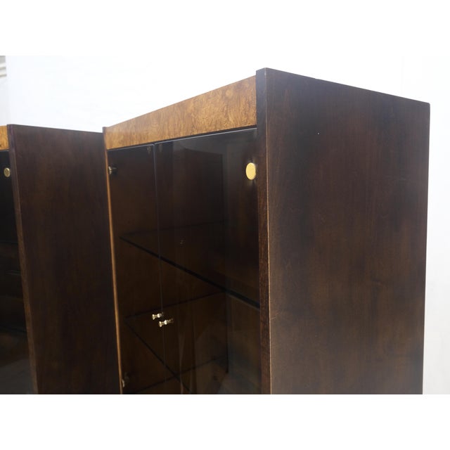 Set of 3 Burl Wood Lighted Cabinets Wall Units Mid Century Modern MINT For Sale - Image 6 of 17
