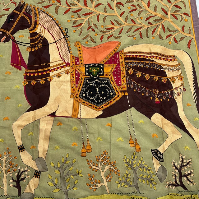 Vintage Indian Equestrian Textile Wall Hanging – Horse Tapestry – 54" X 55" For Sale - Image 4 of 5