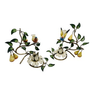 Large Vintage Tole Candle Holders For Sale