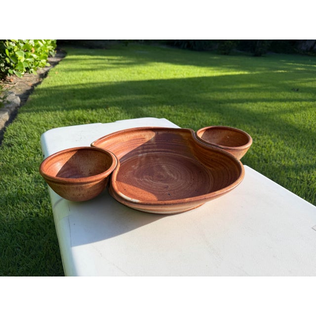 Signed Studio Pottery Chip & Dip Serving Platter For Sale In Naples, FL - Image 6 of 11