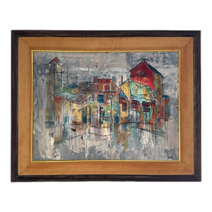 Large Impressionist Cityscape Oil Painting Colorful Street Scene Framed Vintage European Style