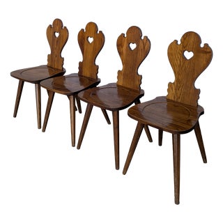 Farmhouse Tyrolean Chair with Heart Cutout Back, 1970s, Set of 4 For Sale