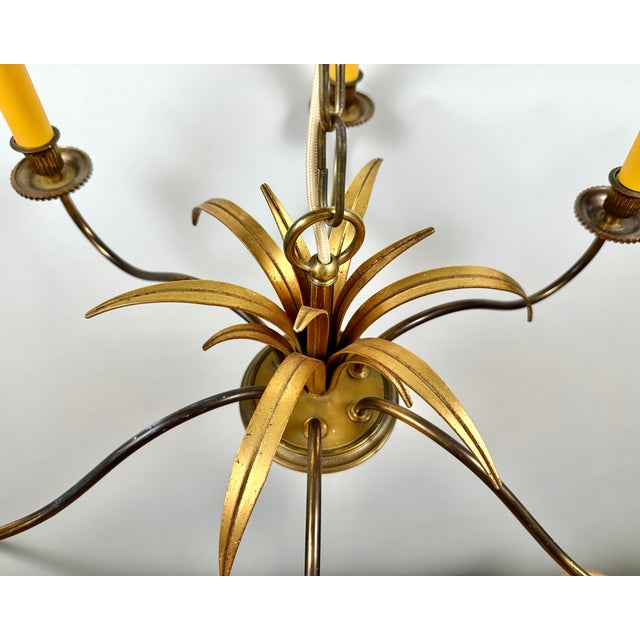 Hollywood Regency Brass Palm Chandelier from S. A. Boulanger, Belgium, 1970s For Sale - Image 4 of 9