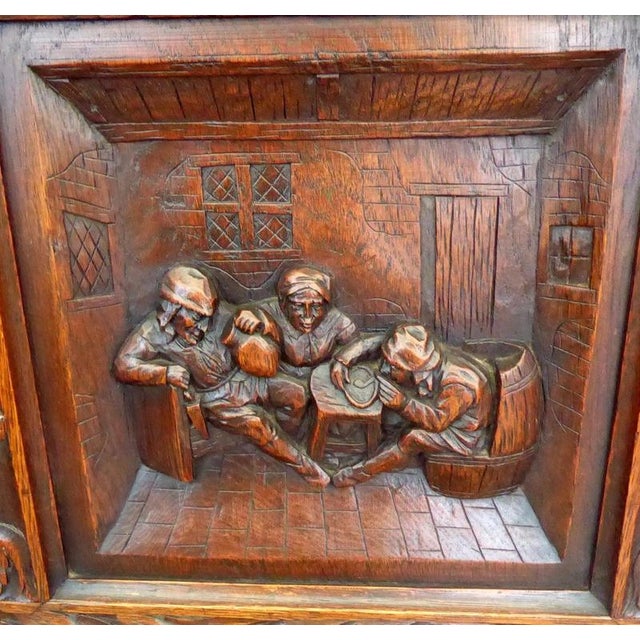 Wood Victorian Carved Country Oak Settle with Lions and Mythical Creatures, 1840 For Sale - Image 7 of 18