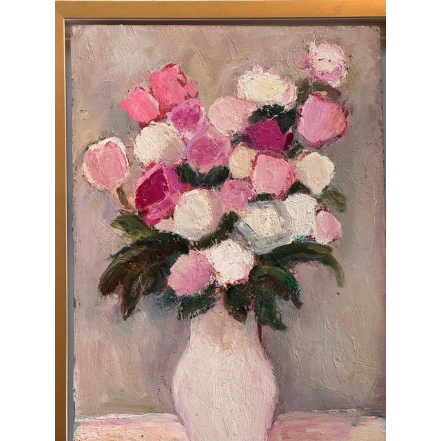 Realism Mid 20th Century Un Bouquet De Fleurs, Oil on Board, by Anna Costa (1922-2022) France For Sale - Image 3 of 4