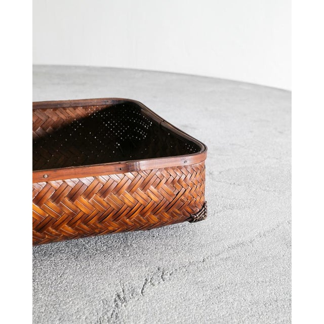 1950s Decorative Ikebana Bamboo Low Basket, Japan, 1950s For Sale - Image 5 of 7