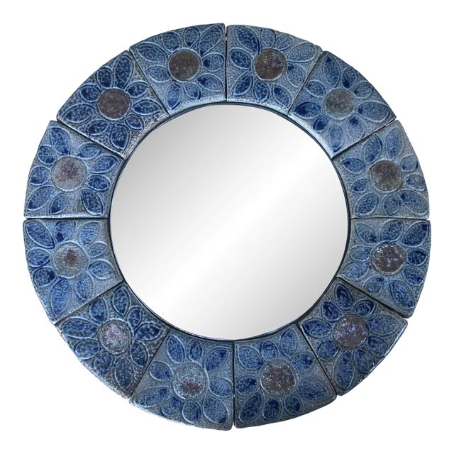 Circa 1960 French Ceramic Tiles Floral Mirror For Sale