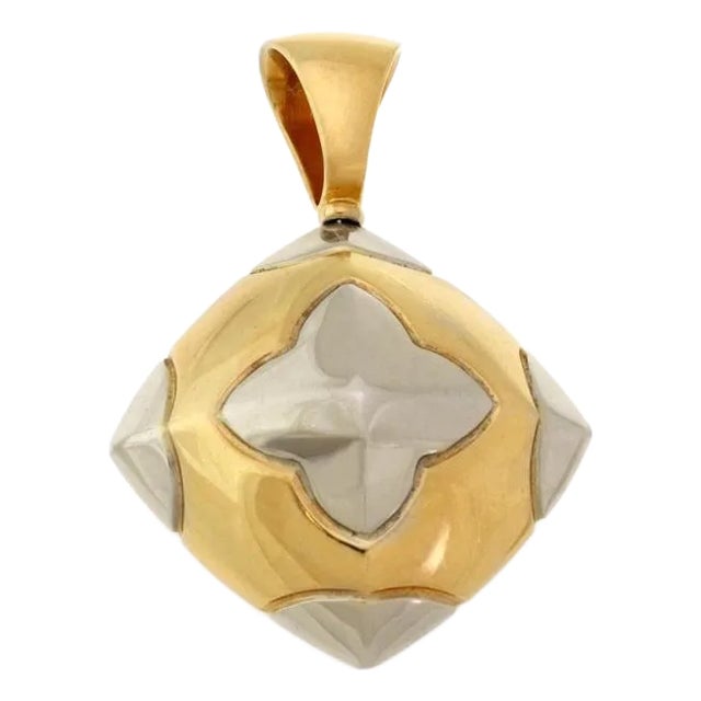 Bvlgari Bulgari Pyramid Style 18k Two Tone Gold Floral Pendant For Sale