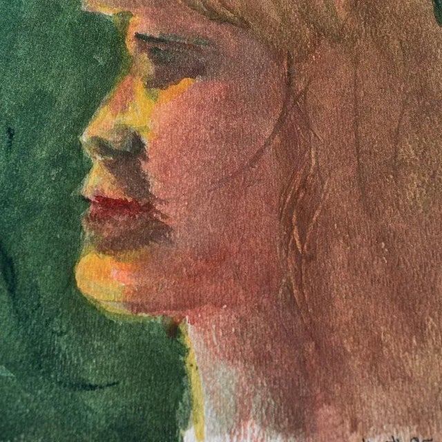 Small Profile Portrait Painting of a Blonde Girl on Green - 7” X 9” For Sale - Image 4 of 7
