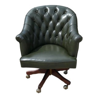 Vintage Green Tuffted Office Chair For Sale
