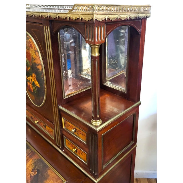 19th C French Vernis Martin Style Painted & Fitted Interior Bonheur Du Jour Secretary Desk For Sale - Image 9 of 18