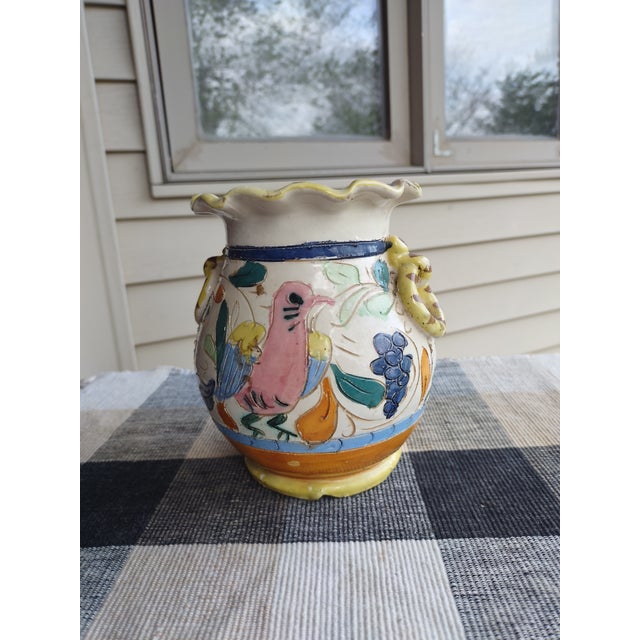 Ceramic Mid 20th Century Incised Italian Fluted Hand-Painted Vase For Sale - Image 7 of 7
