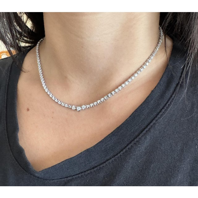 Modern 5 Carat Diamond Platinum Graduated Tennis Choker Necklace For Sale - Image 3 of 4