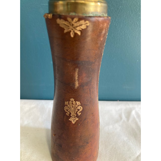 Mid-Century Modern Vintage Embossed Leather and Brass Salt Shaker For Sale - Image 3 of 9