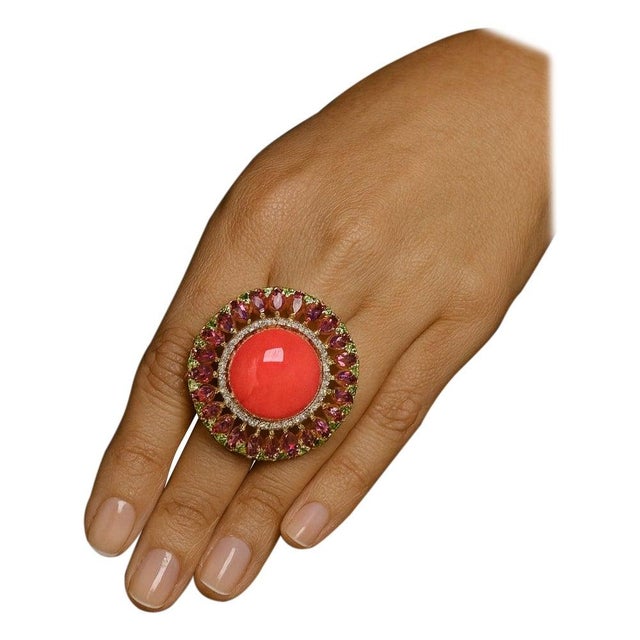 Bochic "Orient" Vintage Diamond & Orange Opal Ring Set In 18K & Silver For Sale - Image 15 of 18
