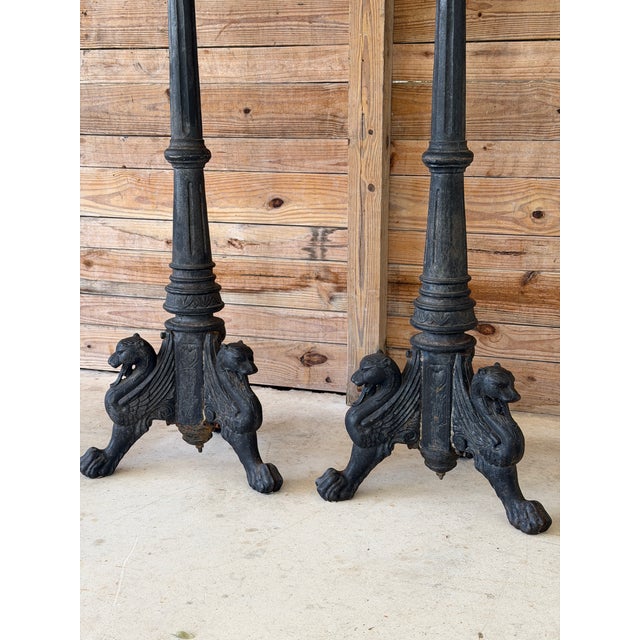 Monumental Antique Cast Iron Figural Neoclassical Griffin Garden Pedestals or Jardinieres, 19th Century-Pair For Sale - Image 10 of 12
