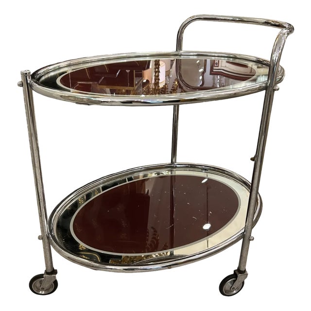 Art Deco Style Burgundy Oval Chrome Trolley For Sale