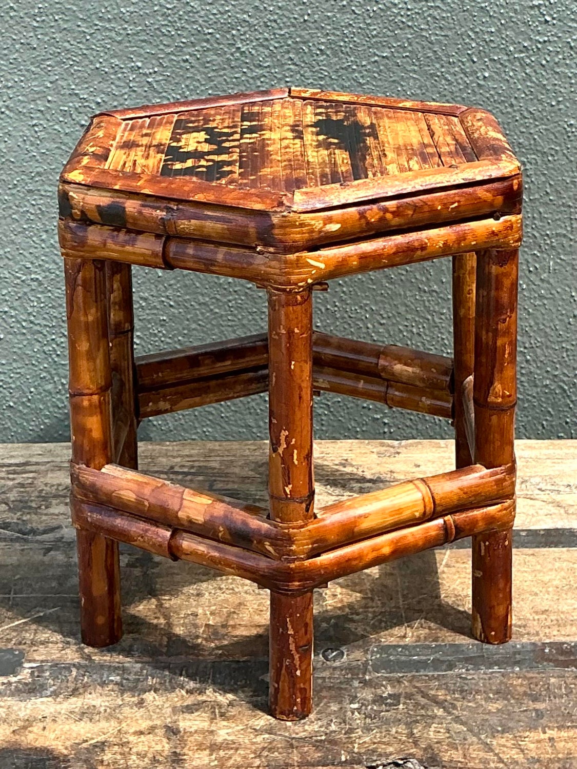 Vintage Tortoise Bamboo Orchid Stand - Side view