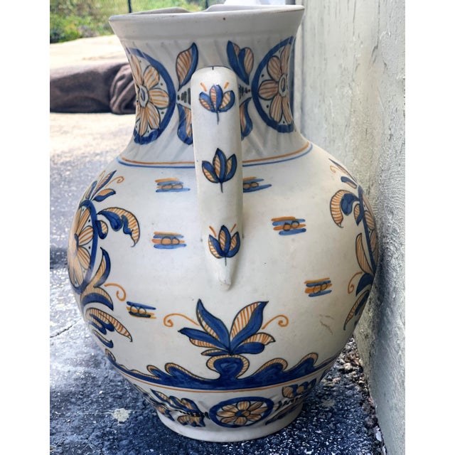 Striking Continental Glazed Earthenware Blue and Yellow Painted Urn, Talavera For Sale - Image 18 of 18